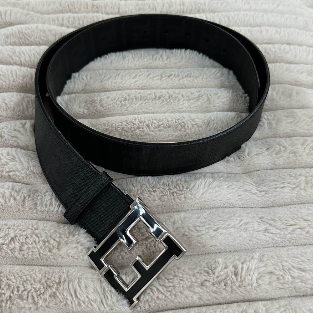 Men's Black Leather Belt with Silver Buckle